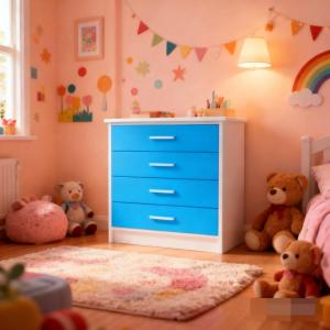 COMODA 4 CAJ. BL/AZ CON CORR.METAL.         > CP04AZ